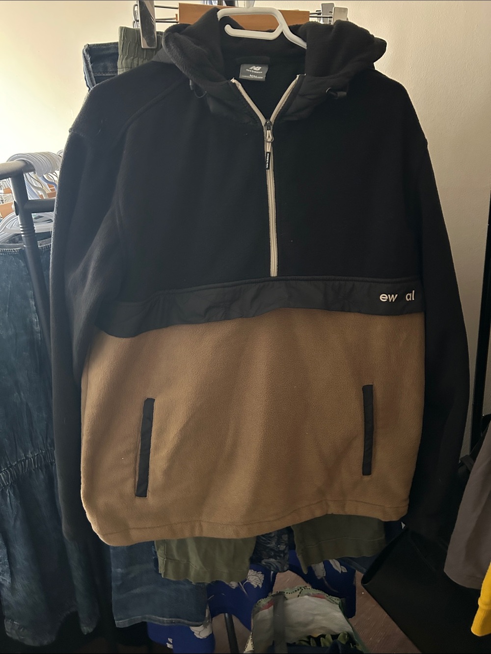 New Balance Black and Brown Quarter-Zip Hooded Pullover